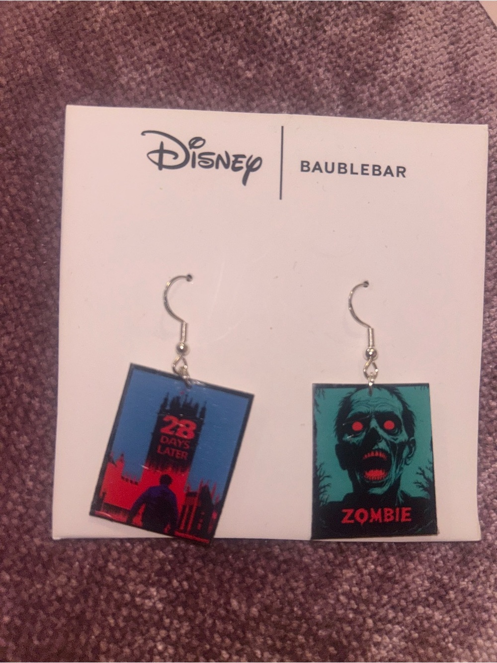 Blue 28 days later  & Teal Zombie Movie Poster Dangle Earrings